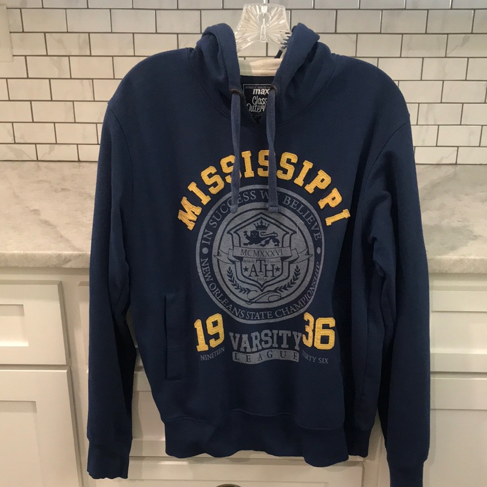 Vintage Max Mississippi Hoodie Mens Large Blue New Orleans Championship 1936